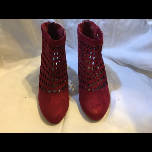 Red suede high heel booties - Picture 2 of 4